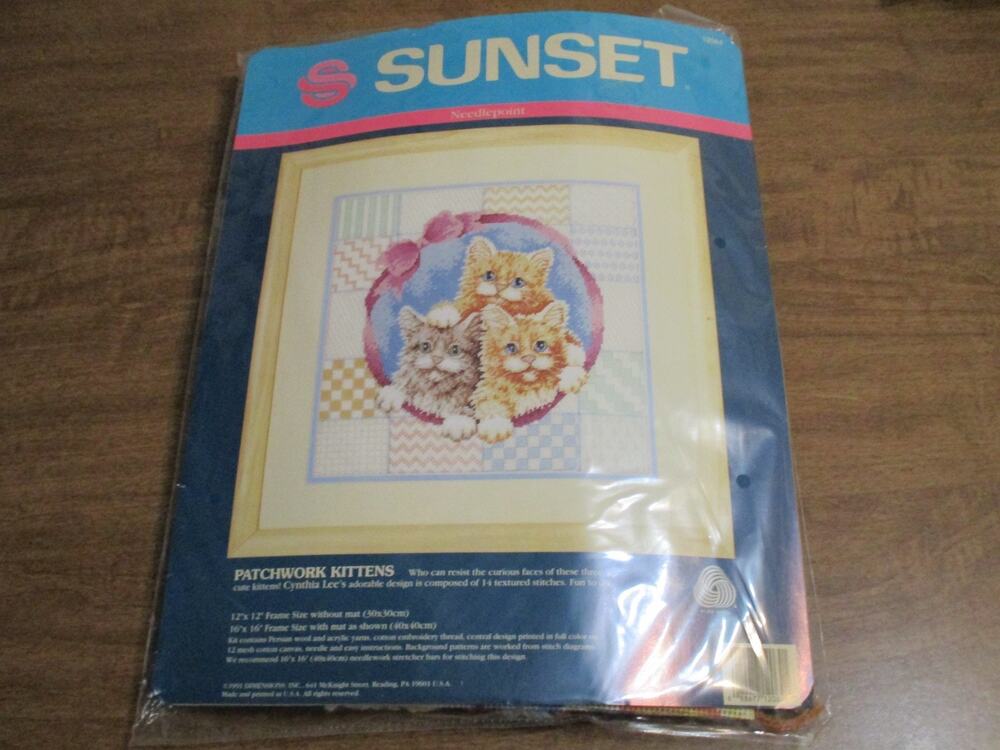 SUNSET NEEDLEPOINT PATCHWORK KITTENS STITCH KIT